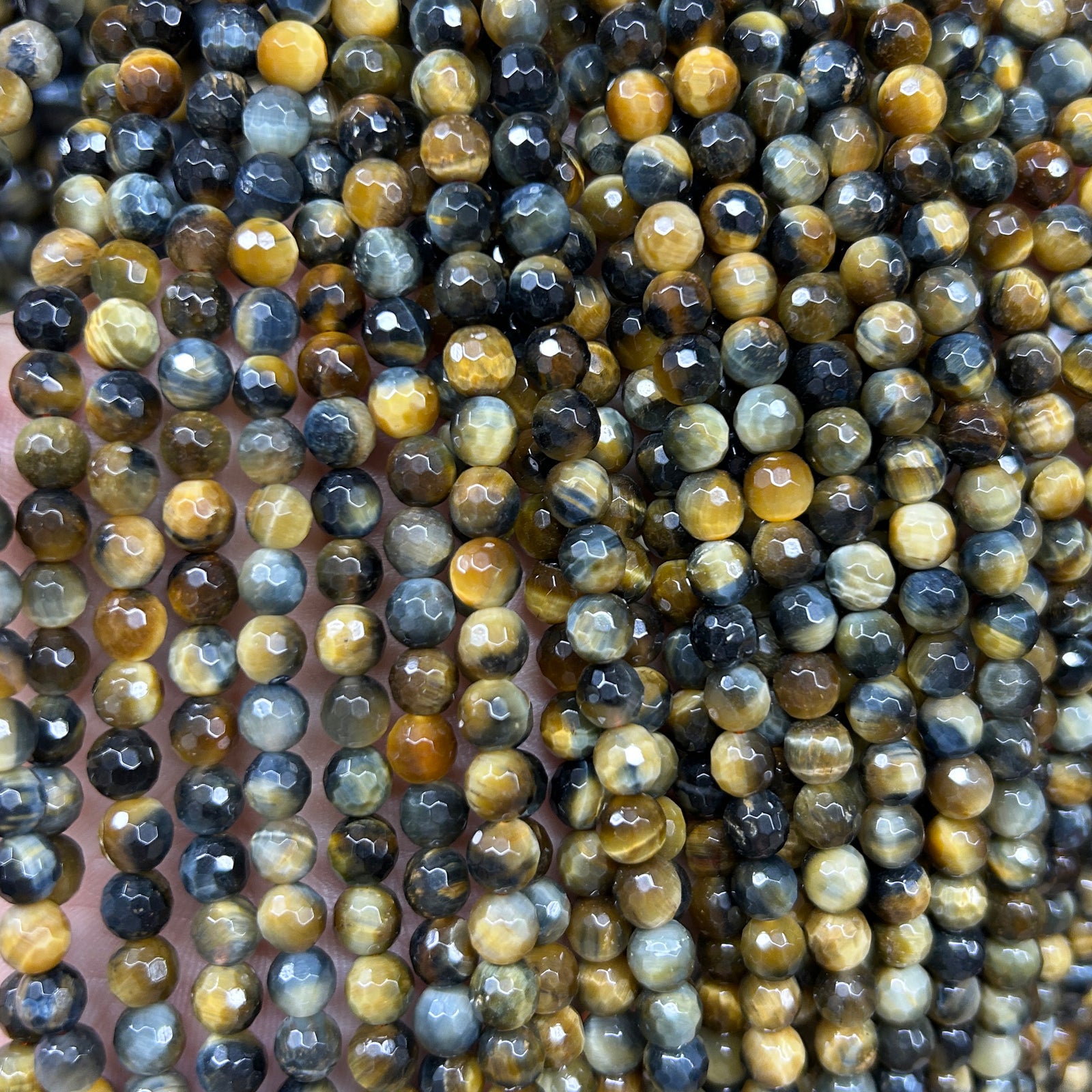 Blue Yellow Tiger Eye Faceted Beads 6mm 8mm 10mm 15''