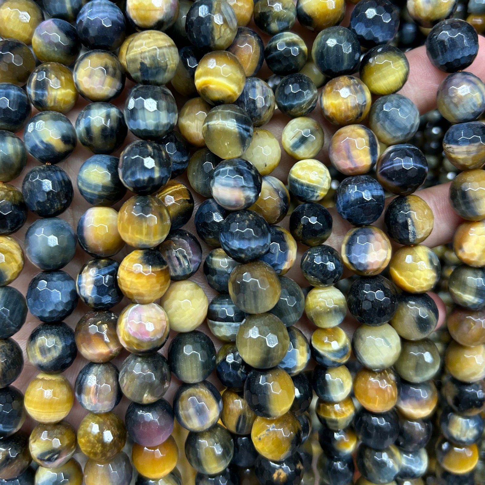 Blue Yellow Tiger Eye Faceted Beads 6mm 8mm 10mm 15''