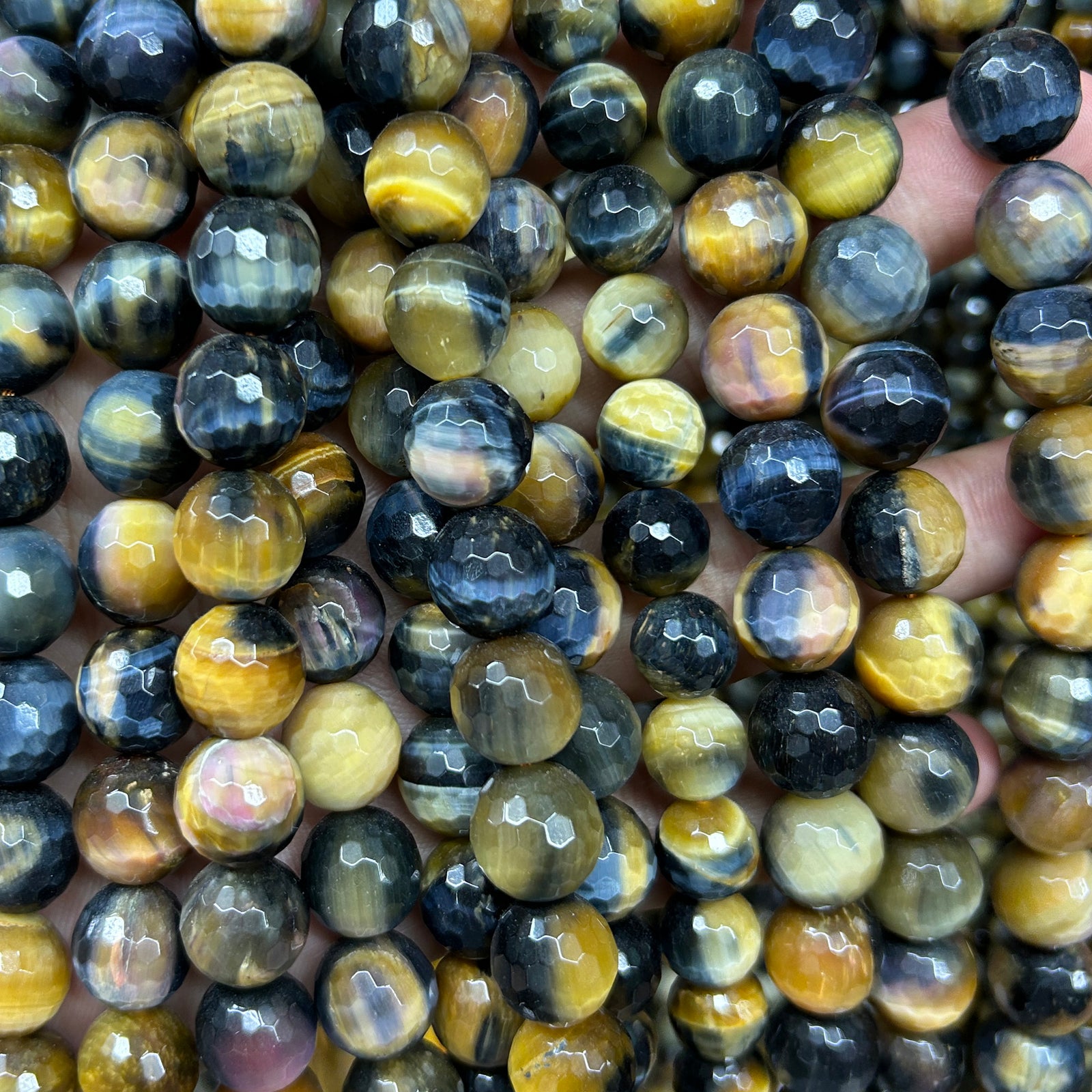 Blue Yellow Tiger Eye Faceted Beads 6mm 8mm 10mm 15''