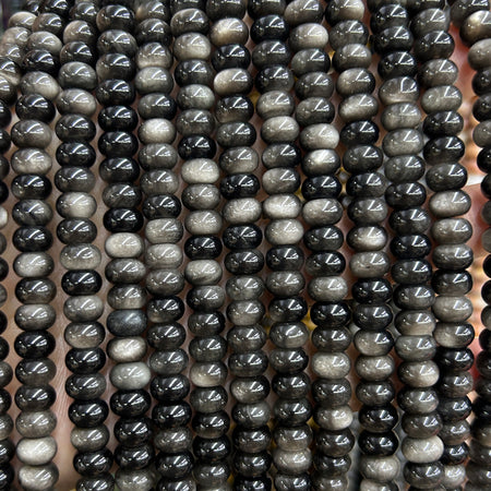 Silver Obsidian Rondelle Beads 5x8mm 15''