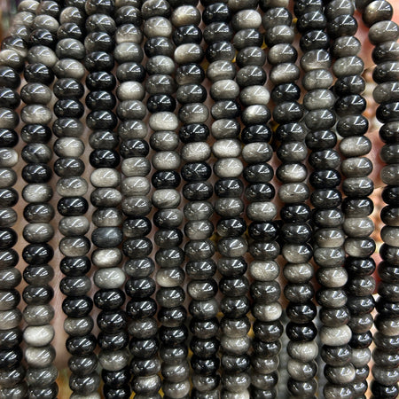 Silver Obsidian Rondelle Beads 5x8mm 15''