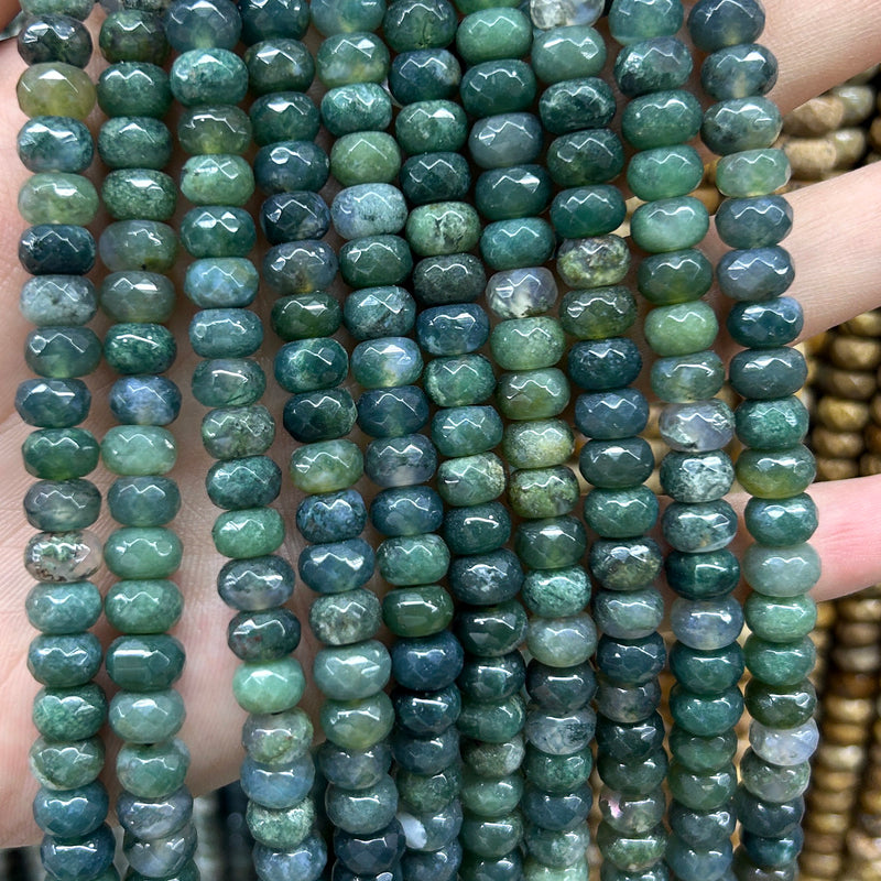Moss Agate Rondelle Faceted Beads 15''