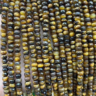 Perles rondelles en œil de tigre jaune, pierres précieuses naturelles, 4 x 6 mm, 5 x 8 mm, 38 cm