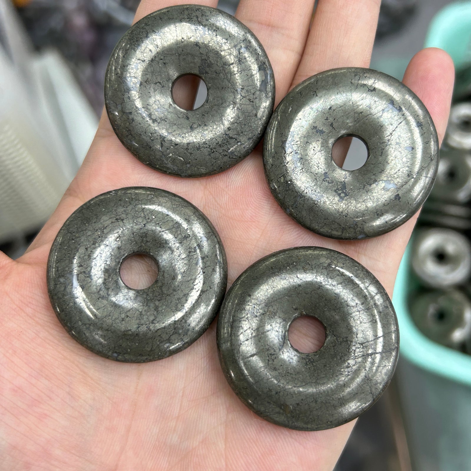 Pyrite Donut Beads 40mm 1pc