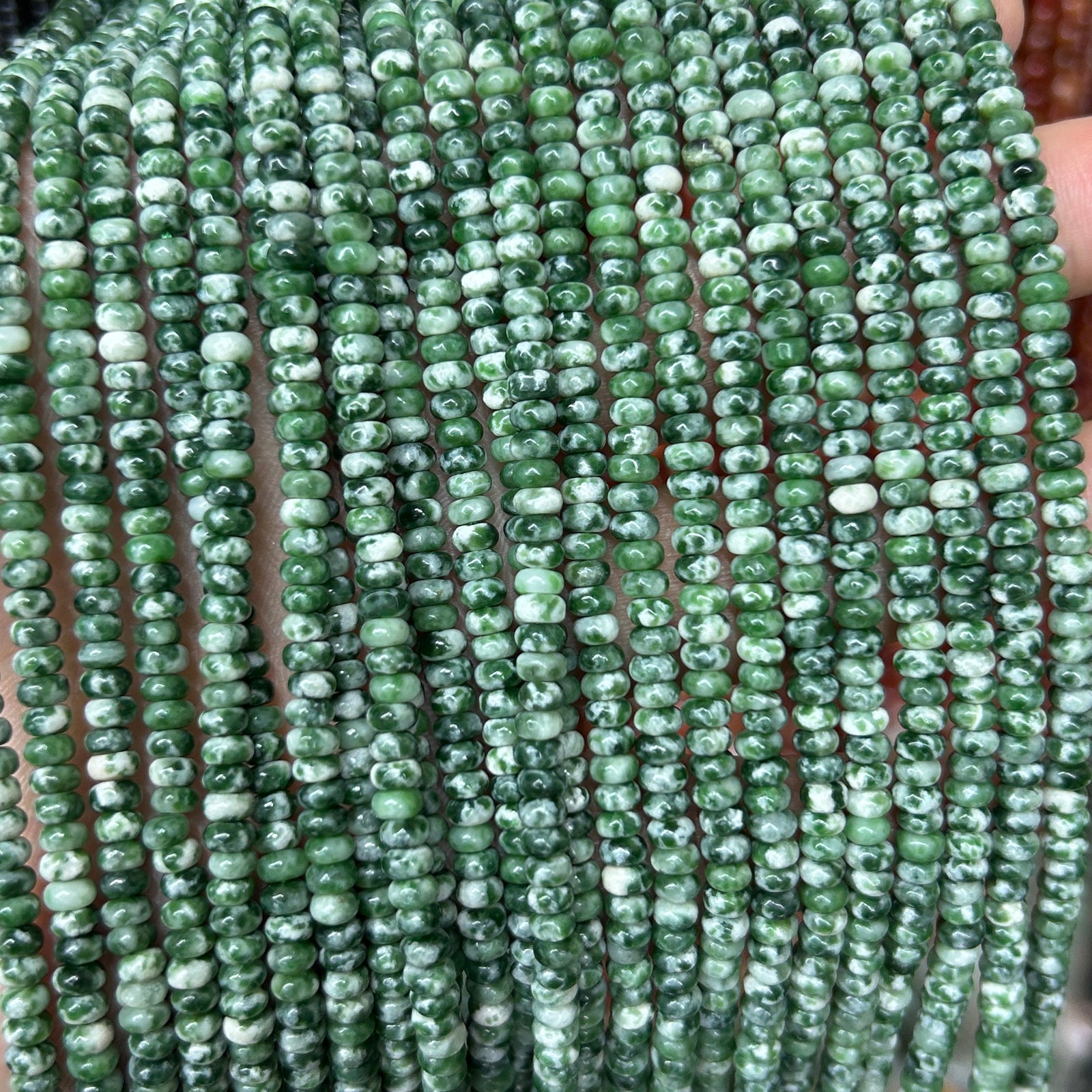 Green Spot Jasper Rondelle Beads 15''