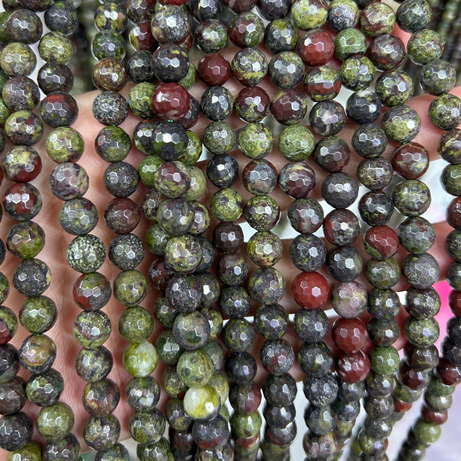 Dragon Bloodstone Faceted Beads 15''
