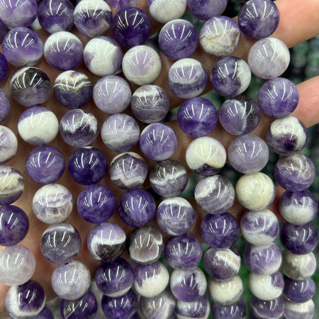 Perles en pierres précieuses naturelles d'améthyste violette et blanche, 6 mm, 8 mm, 10 mm, 12 mm, 15 pouces