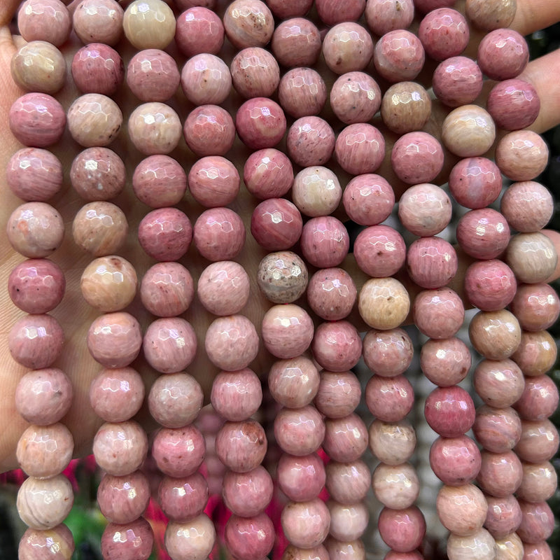 Rhodonite Faceted Beads 6mm 8mm 10mm 15''