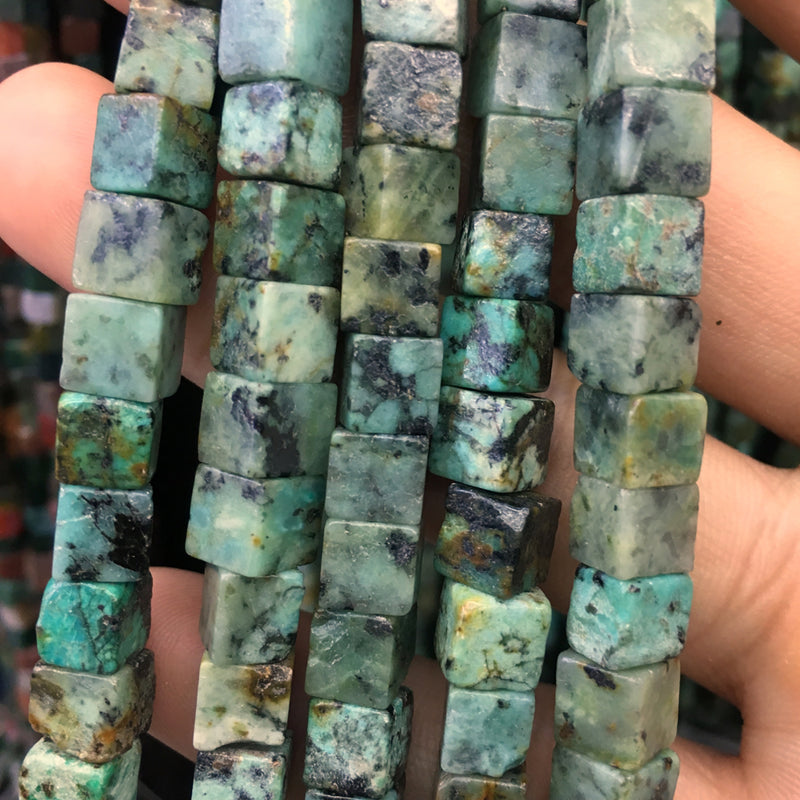 African Turquoise Cube Stone Beads 4mm 6mm 15''