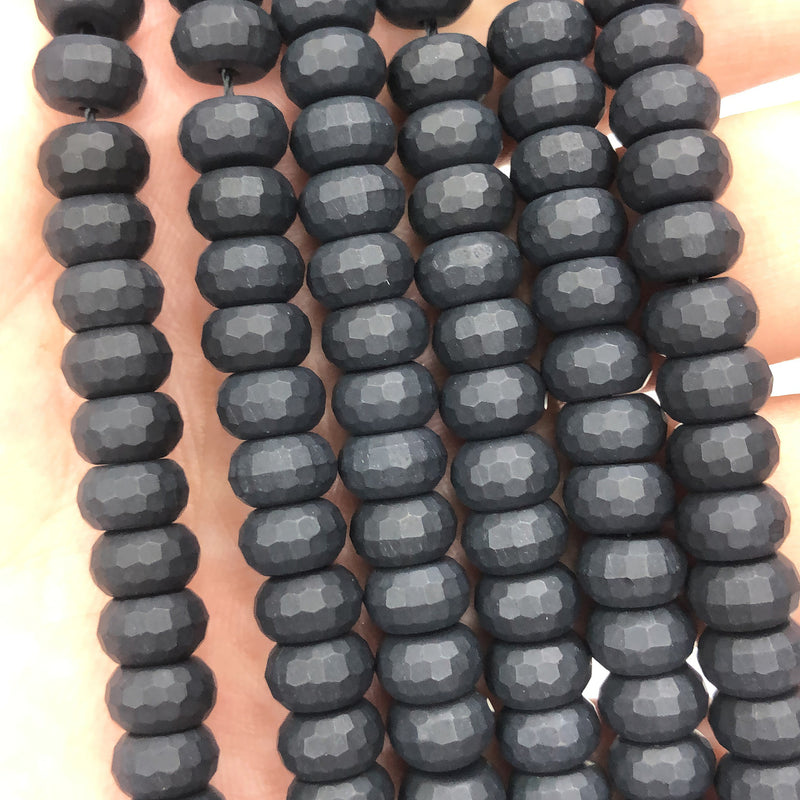 Onyx Matte Rondelle Faceted Beads 15''
