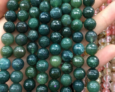 Moss Agate Faceted Beads 4mm 6mm 8mm 10mm 12mm 15''