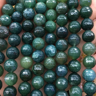 Perles à facettes en agate mousse 4 mm, 6 mm, 8 mm, 10 mm, 12 mm, 15 pouces