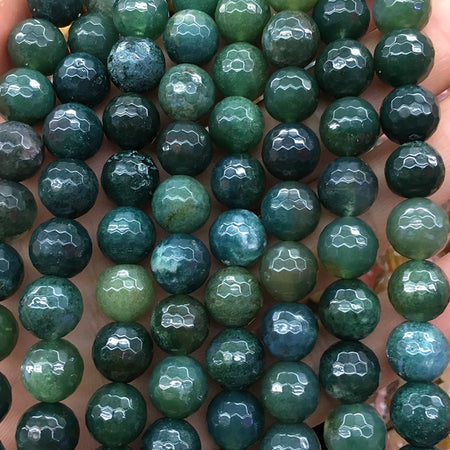 Perles à facettes en agate mousse 4 mm, 6 mm, 8 mm, 10 mm, 12 mm, 15 pouces