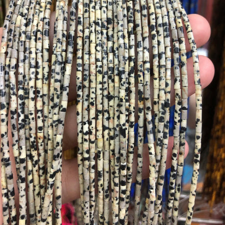 2x4mm Dalmatian Jasper Tube Beads 15''