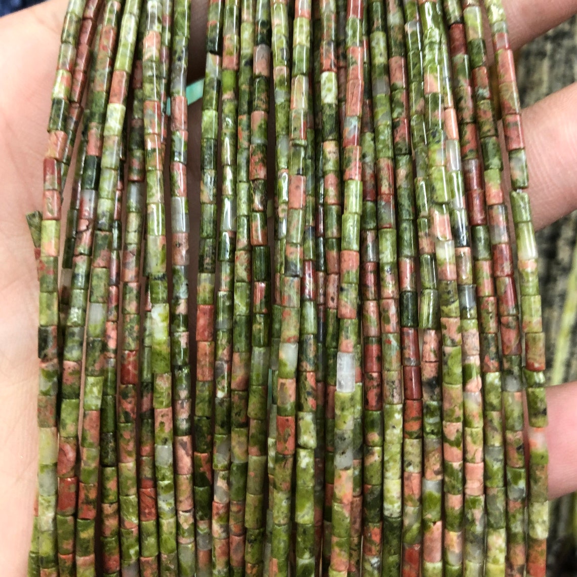 2x4mm Unakite Tube Beads 15''