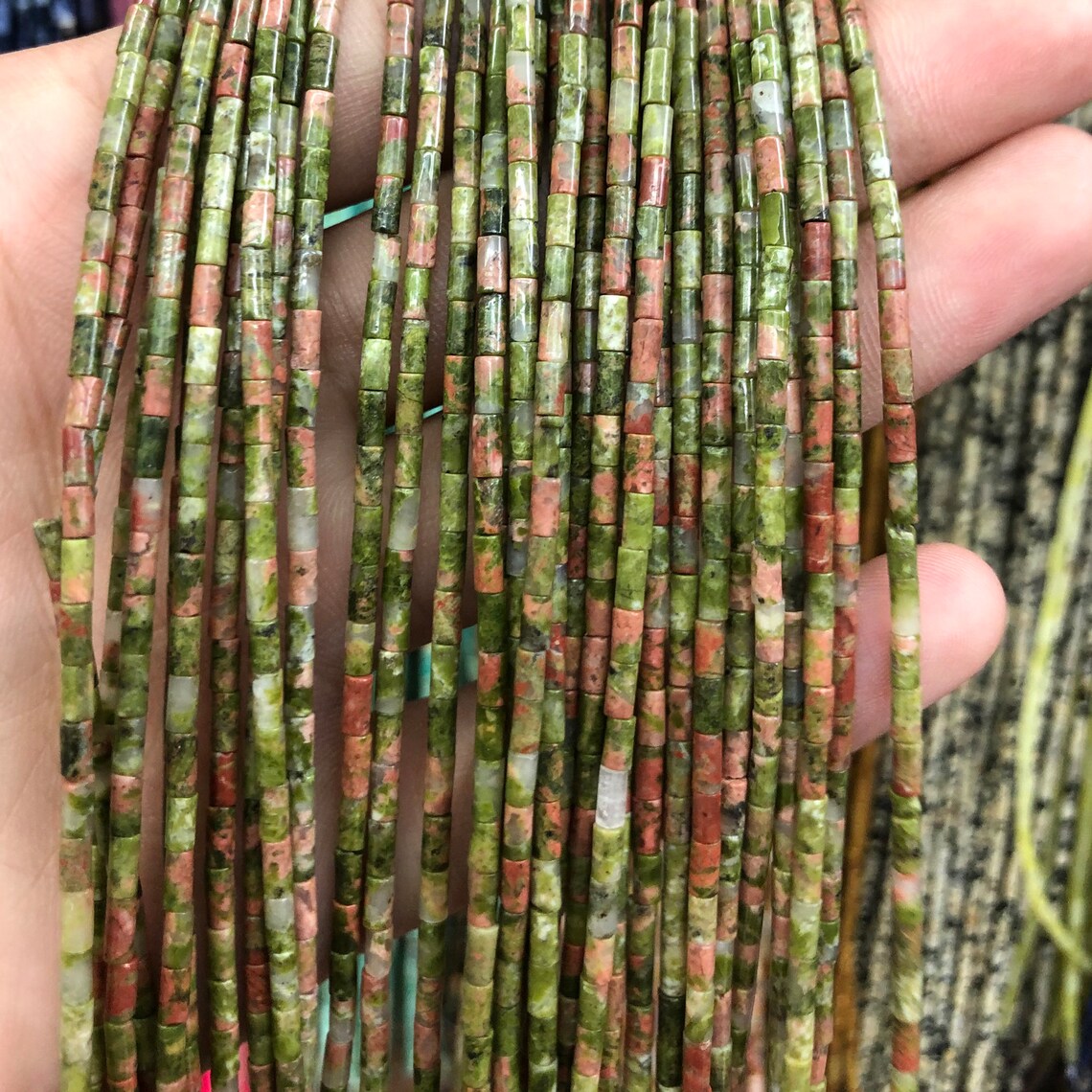 2x4mm Unakite Tube Beads 15''