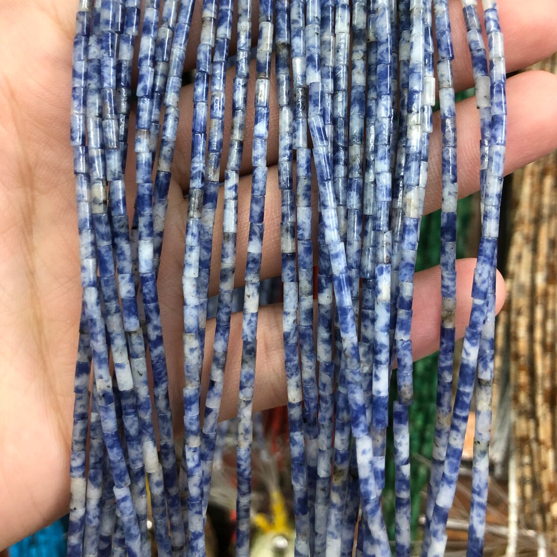 2x4mm Blue Spot Jasper Tube Beads 15''