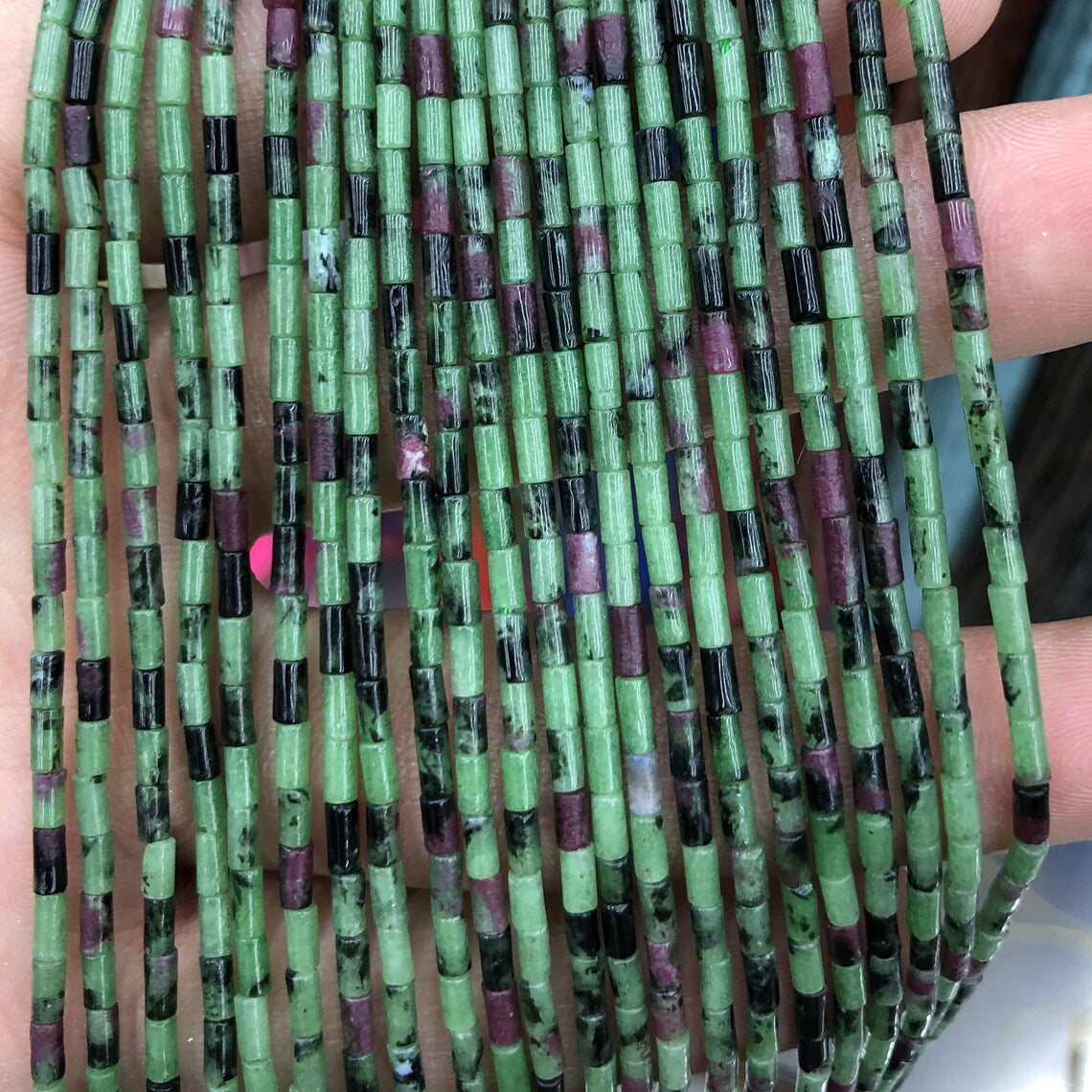 2x4mm Ruby Zoisite Tube Beads 15''