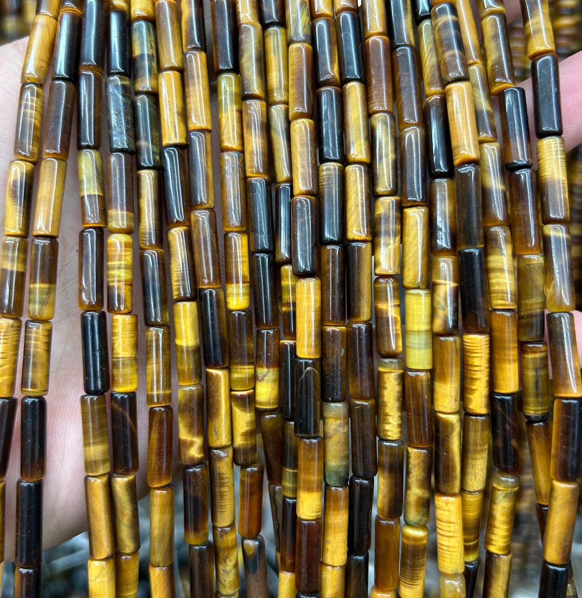 Yellow Tiger Eye Tube Beads Naturlige ædelstensperler 4x13mm
