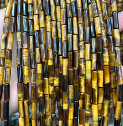 Yellow Tiger Eye Tube Beads Naturlige ædelstensperler 4x13mm