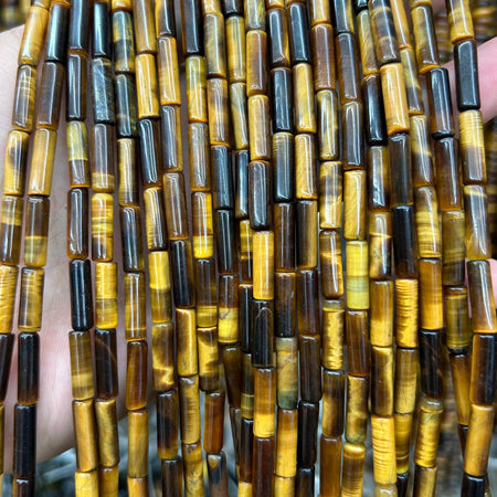 Yellow Tiger Eye Tube Beads 4x13mm