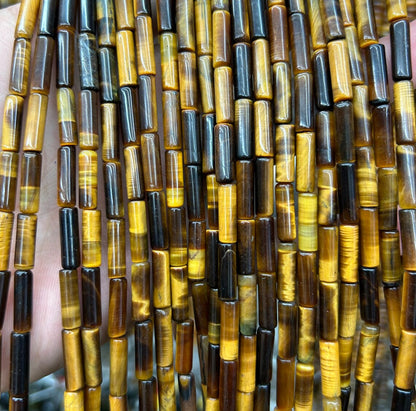 Yellow Tiger Eye Tube Beads Naturlige ædelstensperler 4x13mm