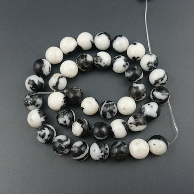 Perles de jaspe zèbre noir et blanc 4 mm 6 mm 8 mm 10 mm 12 mm 15''
