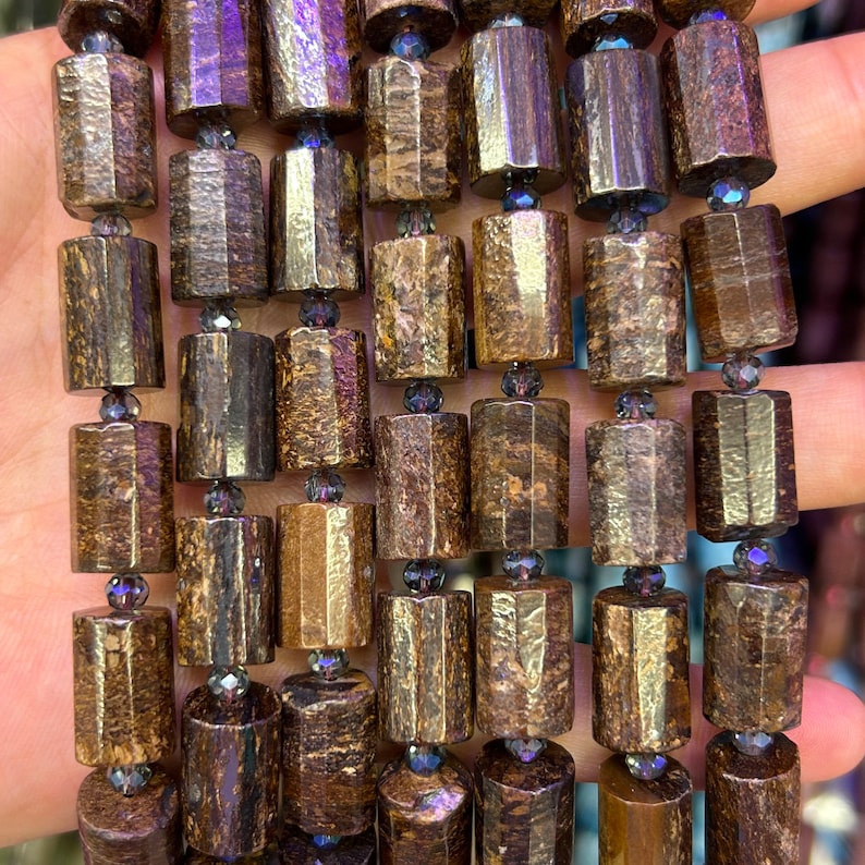 Bronzite Tube Faceted Beads 10x14mm 15''
