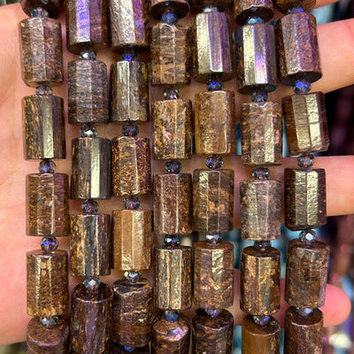 Bronzite Tube Faceted Beads 10x14mm 15''