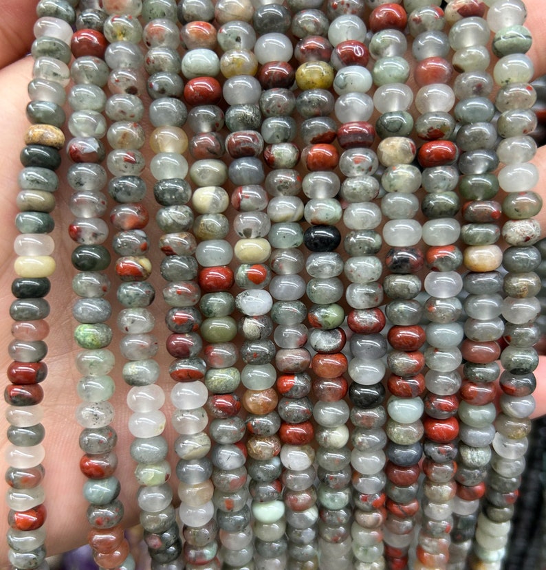 Perles rondelles en pierre de sang africaine 4x6mm 5x8mm 15''