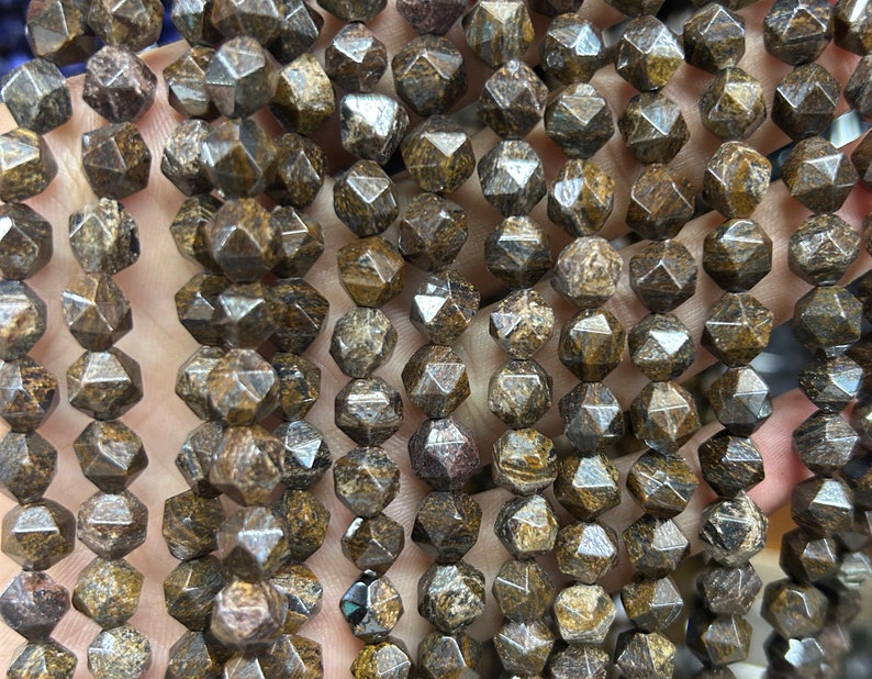 Perles à facettes en pépites de bronzite 6 mm, 8 mm, 10 mm, 15 pouces