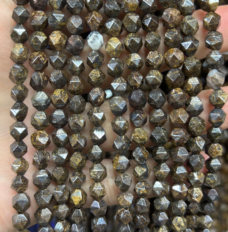 Perles à facettes en pépites de bronzite 6 mm, 8 mm, 10 mm, 15 pouces