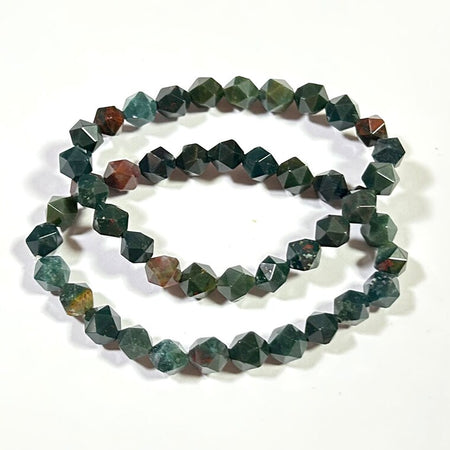 Bloodstone Faceted Beads Bracelet 8''