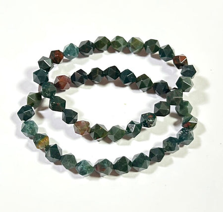 Bloodstone Faceted Beads Bracelet 8''