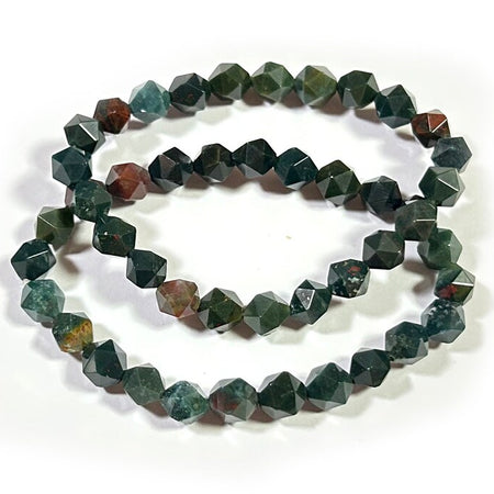 Bloodstone Faceted Beads Bracelet 8''