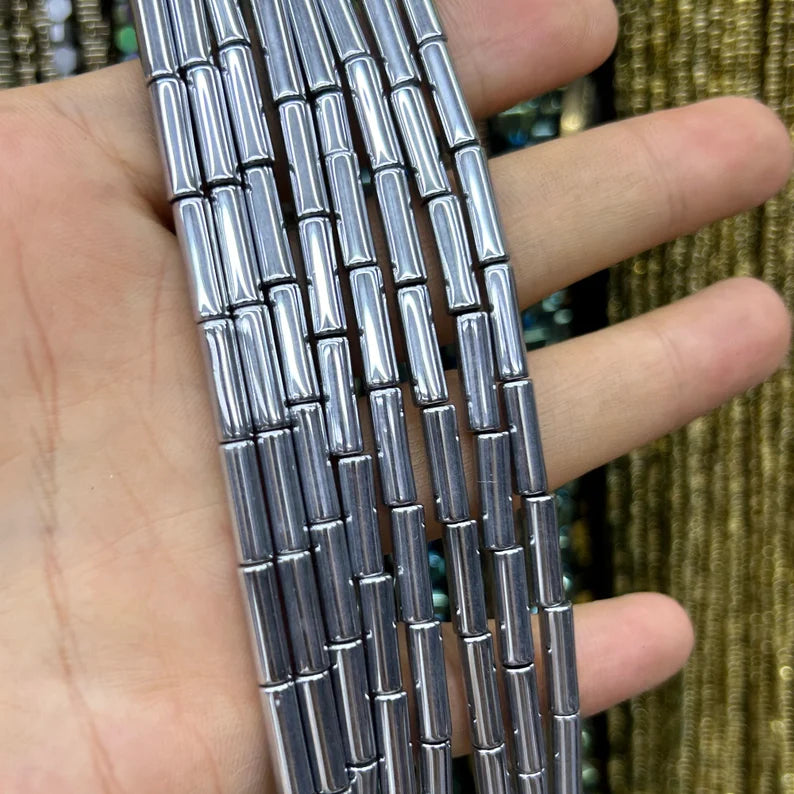Silver Hematite Tube Beads 4x13mm 15''