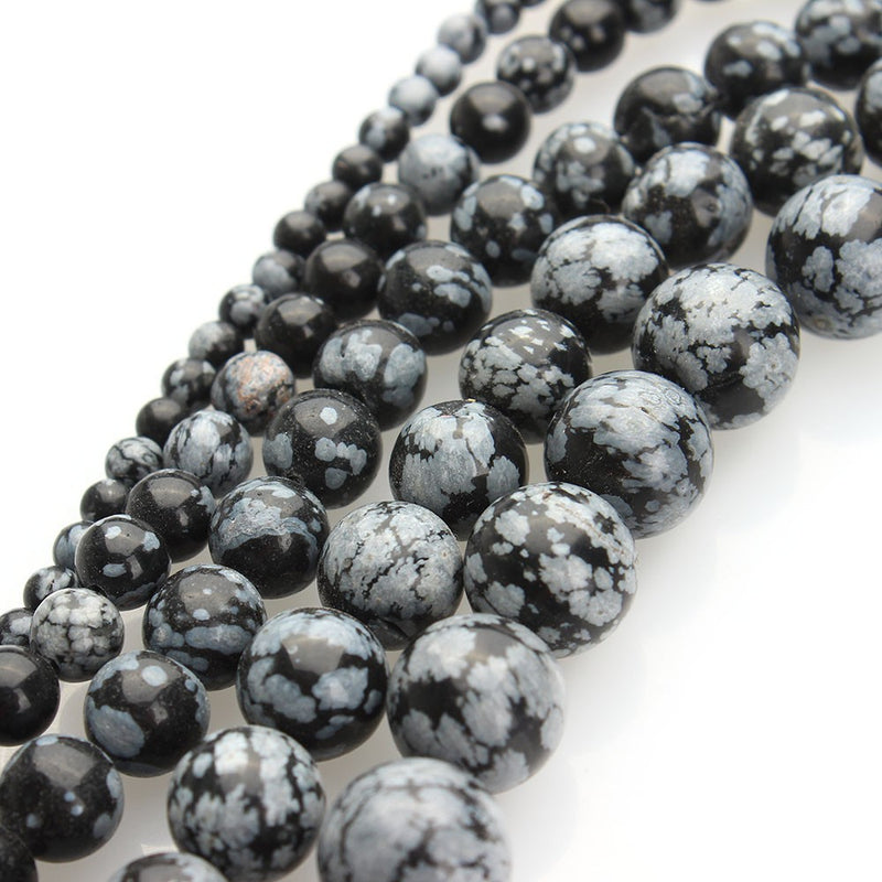 Perles d'obsidienne flocon de neige 4 mm 6 mm 8 mm 10 mm 12 mm 15''