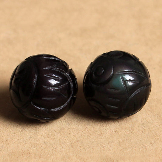 Black Obsidian Carved Beads 10mm 12mm 14mm 16mm 1PC