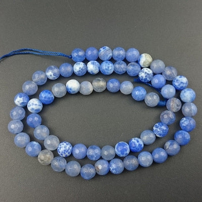Perles à facettes en agate de feu bleue 6 mm, 8 mm, 10 mm, 12 mm, 15 pouces