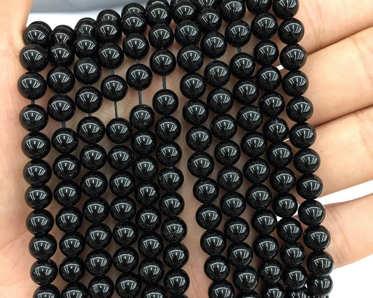 A Black Tourmaline Beads, Natural Gemstone Beads  4mm 6mm 8mm 10mm 12mm 15''