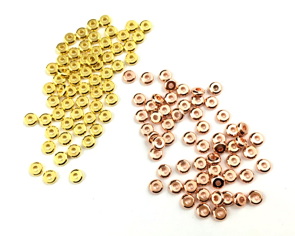 Guld, rosa guld Rondelle afstandsstykke, 1x4,5 mm kobber metal afstandsstykke til smykkefremstilling, smykkefinding 100 stk.