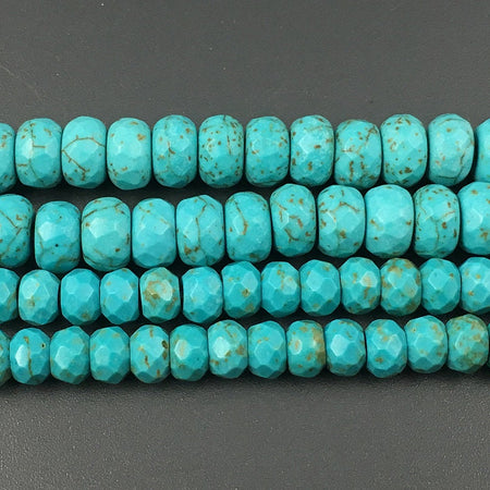 Perles à facettes en howlite bleue turquoise 4 x 6 mm, 5 x 8 mm, 38 cm