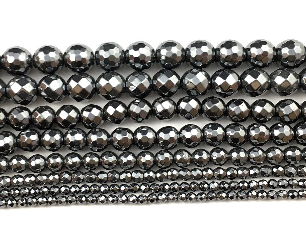 Hematite Faceted 2mm 3mm 4mm 6mm 8mm 10mm 15''