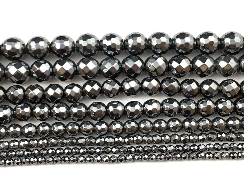 Hématite à facettes 2 mm 3 mm 4 mm 6 mm 8 mm 10 mm 15''