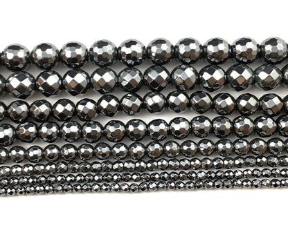 Hématite à facettes 2 mm 3 mm 4 mm 6 mm 8 mm 10 mm 15''