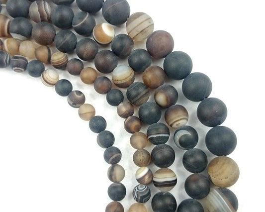 Brown Striped Agate Matte Beads 6mm 8mm 10mm 12mm 15''