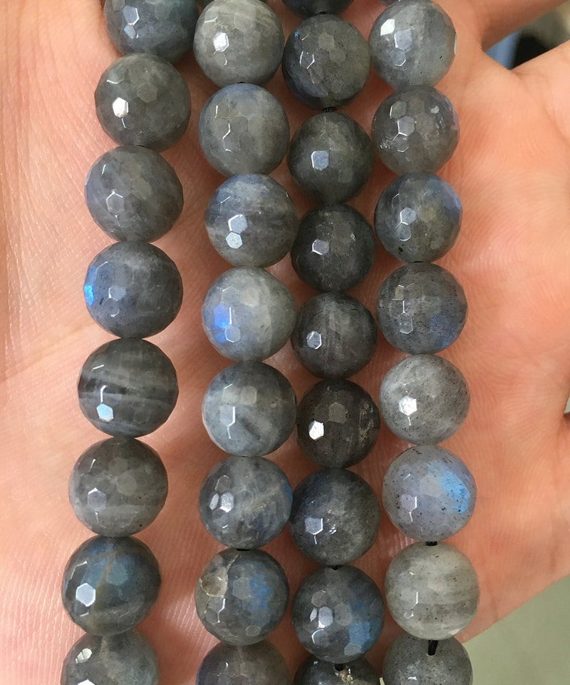 Perles à facettes en labradorite 6 mm, 8 mm, 10 mm, 12 mm, 15 pouces