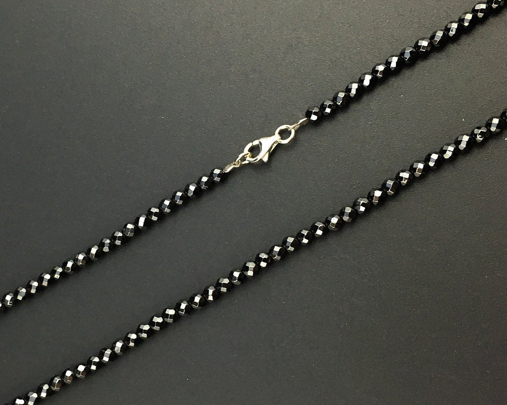 Collier Hématite Fermoir Argent 925 3mm 4mm