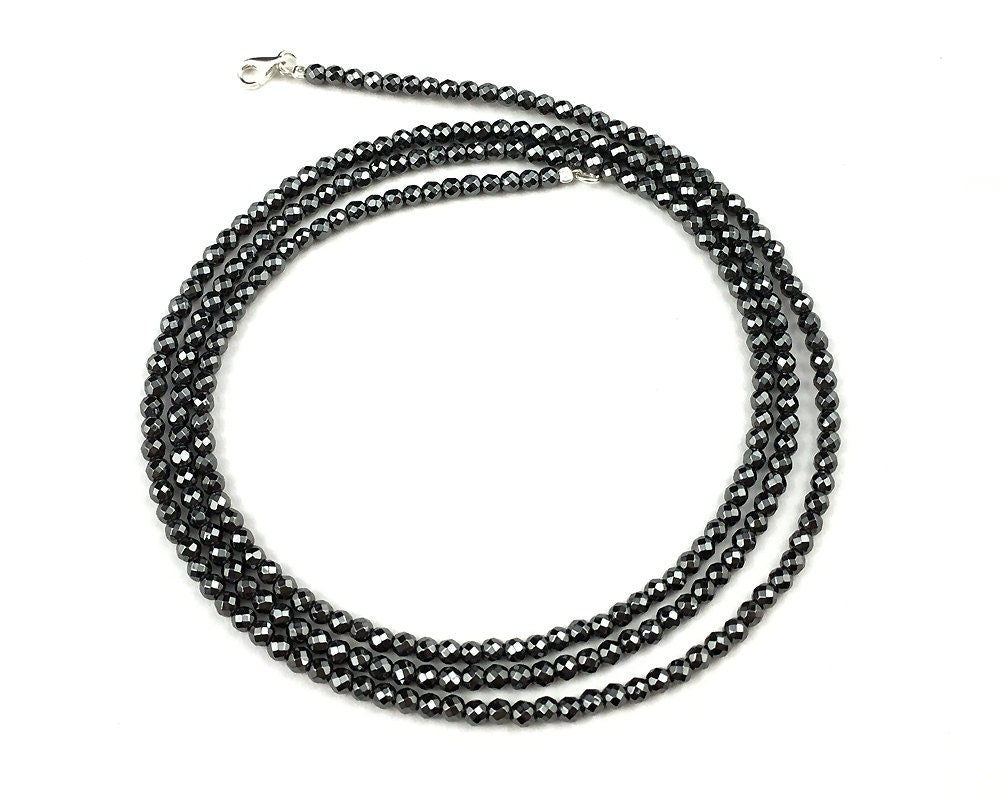 Hematite Necklace 925 Silver Clasp 3mm 4mm