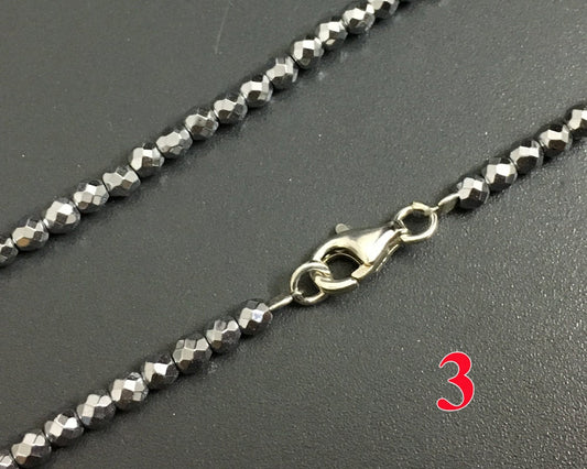 Silver Hematite Necklace 925 Silver Clasp 3mm 4mm 30''